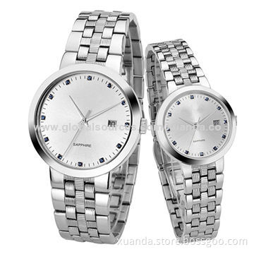 Stainless steel case watch, water resistant, calendar, stainless steel strap design for lover